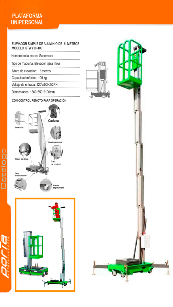<strong>Plataforma Tijera Eléctrica Unipersonal  8 MTS Altura De Trabajo </strong> - Imagen 3